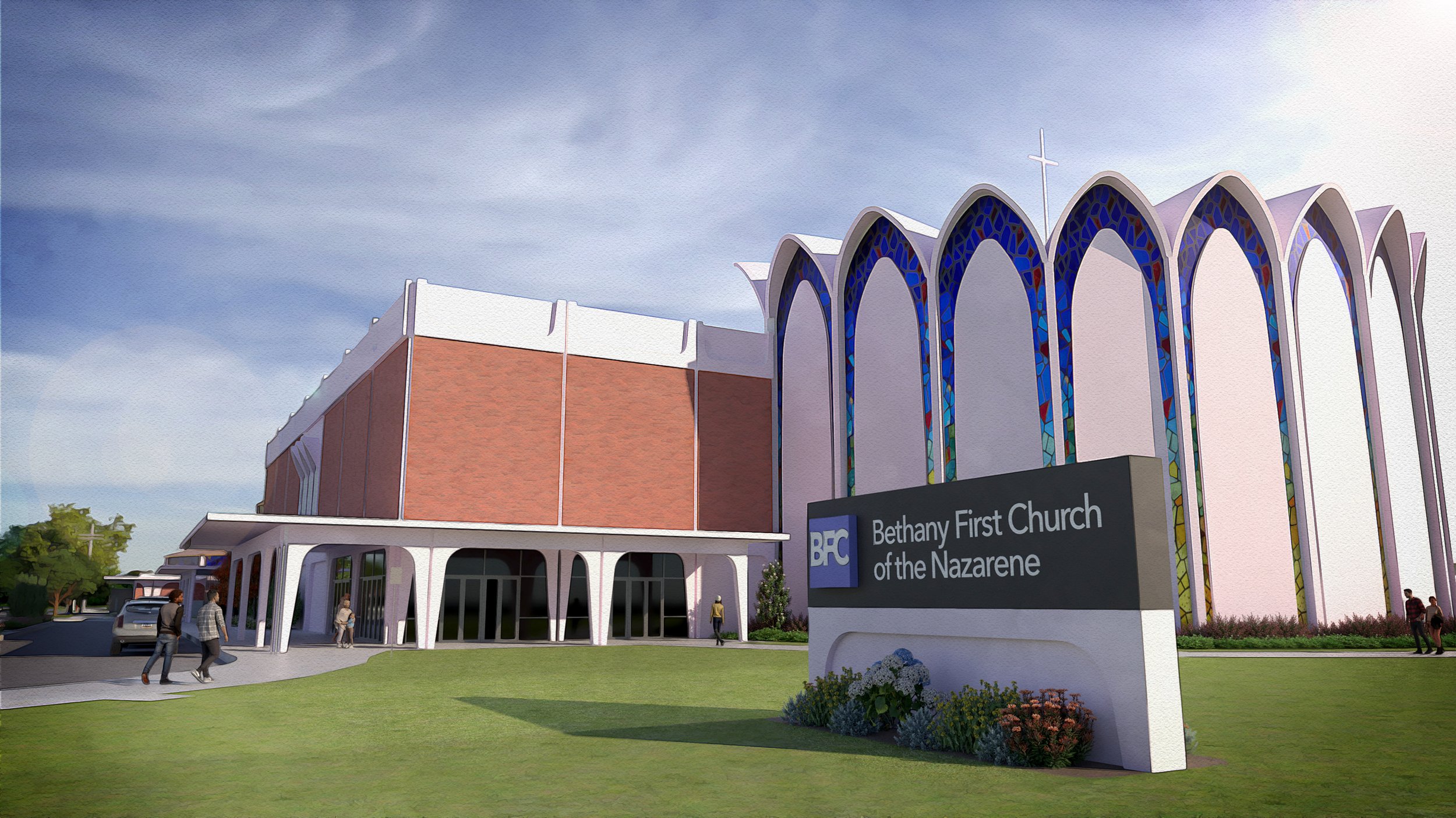 Street view of the North lawn at 39th Expressway and Mueller Avenue
