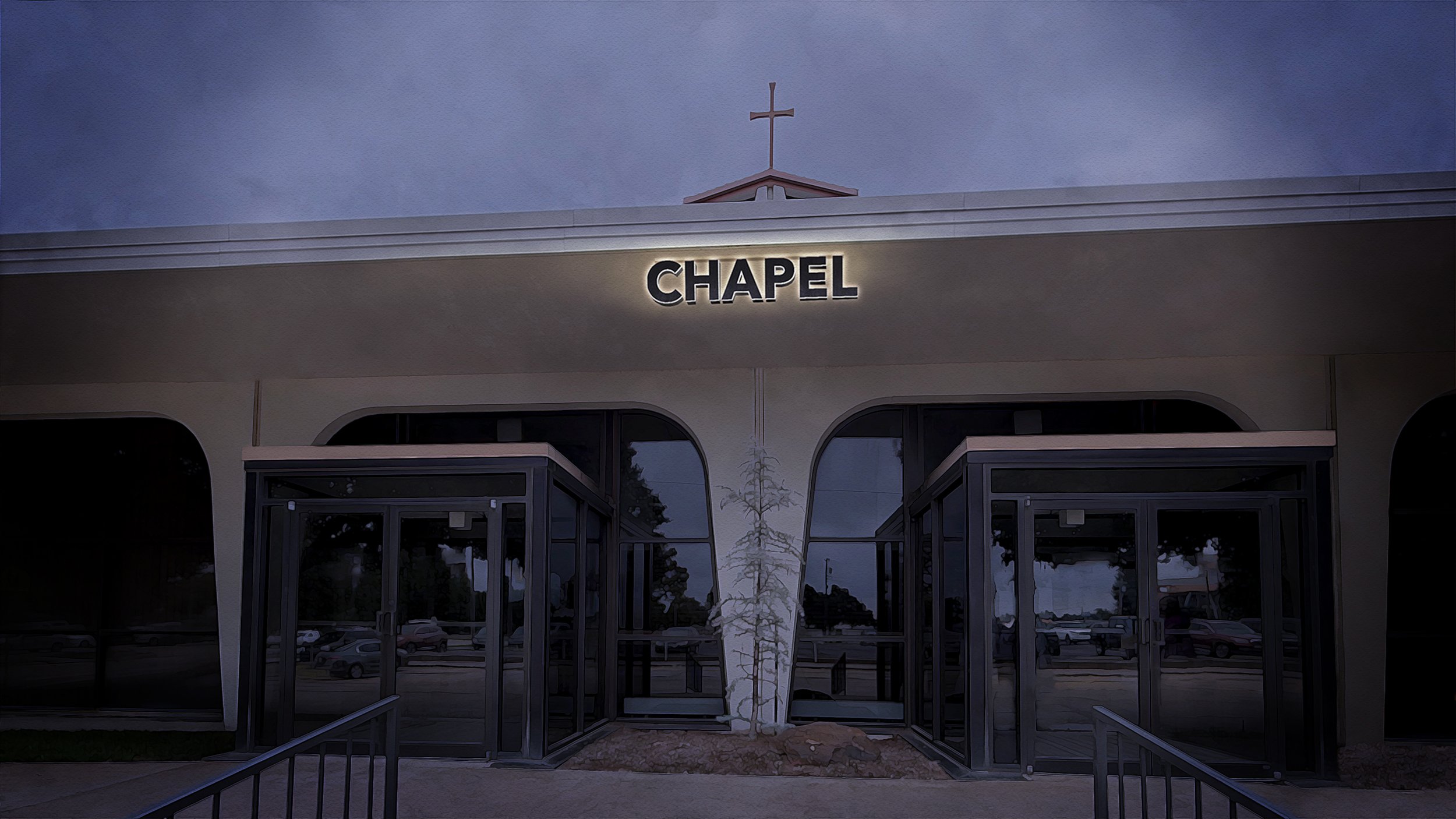 Lit building signage 