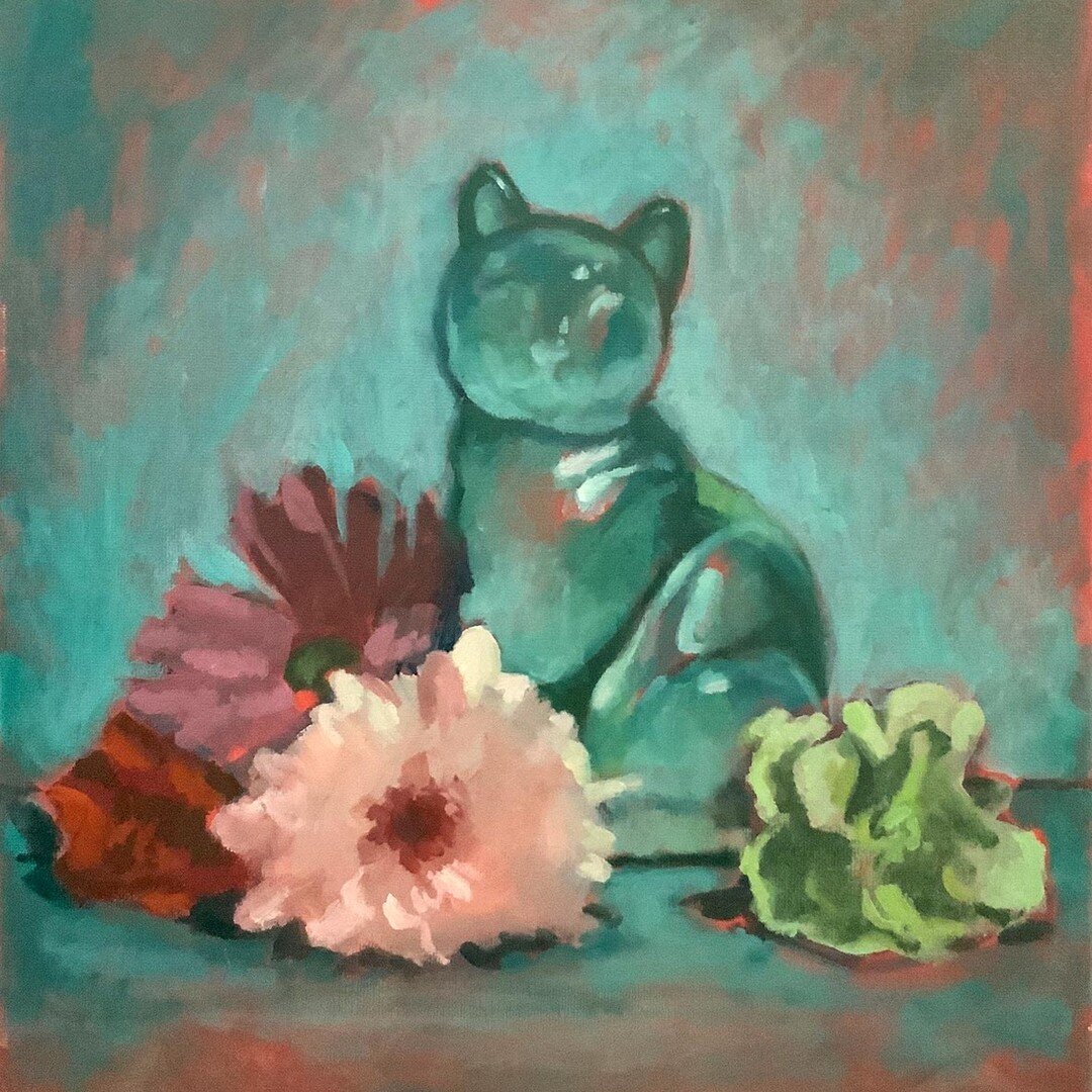 Gifts for Bastet, a little and old still life painting in oil of a glass cat figurine and flowers. I have no recollection who owns this painting now. The same for most of my work actually.

This is just a very happy little paint doodle that's nice to