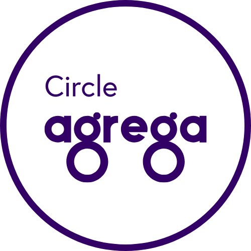 Logotype avec le texte 'Circle agrega' entouré d'un cercle violet sur fond noir.