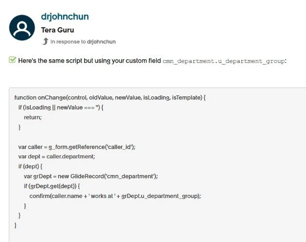 A coding assistance in a ServiceNow Community