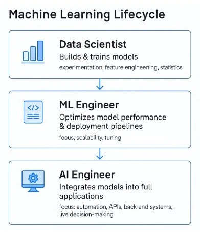 Diagram showing Data Scientist, ML Engineer, and AI Engineer roles