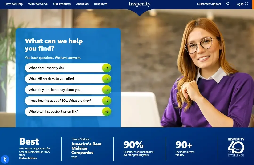 Insperity - Best for companies seeking full-service PEO support