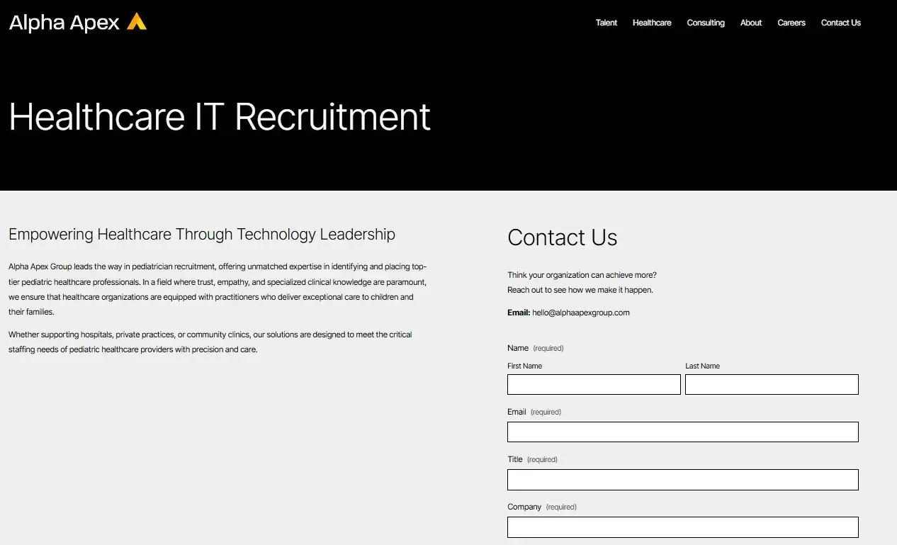 Alpha Apex Group offers healthcare IT recruitment and consulting expertise.
