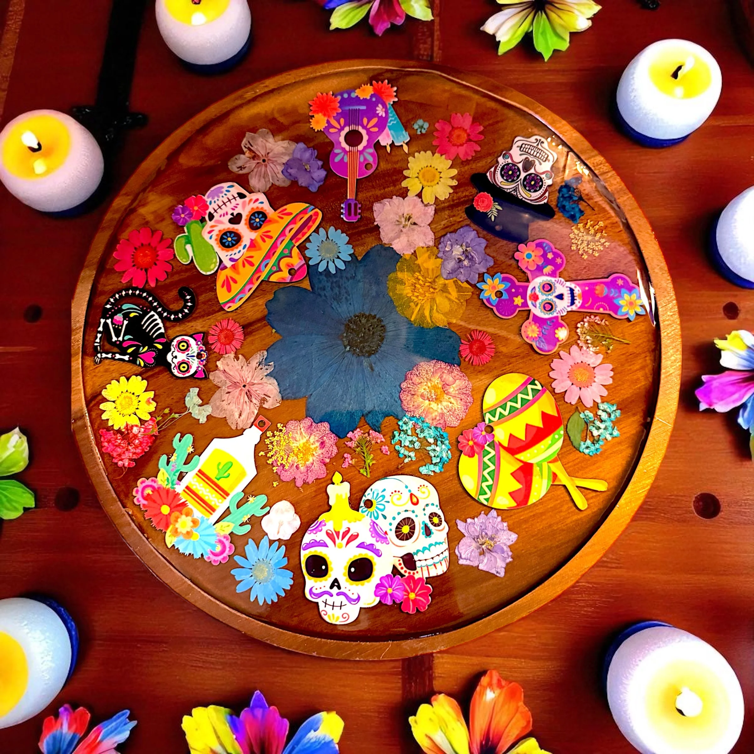 12" Acacia Wood Day of the Dead Celebration Tray