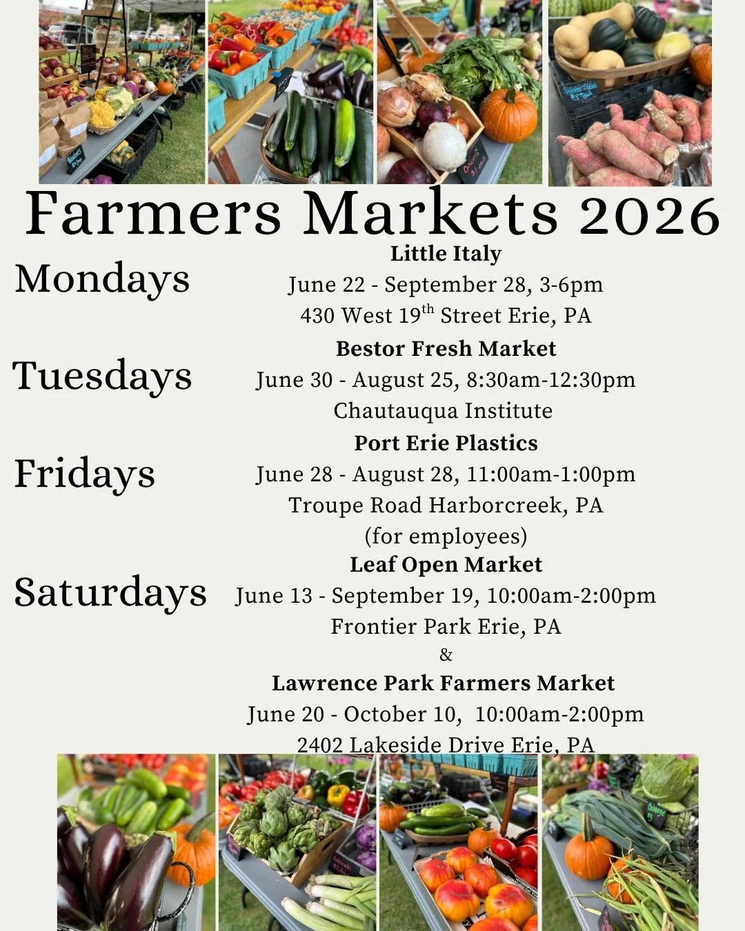 Mark your calendars!  The farmers markets will be here before we know it.  You can see when all the markets are on our website under calendar.