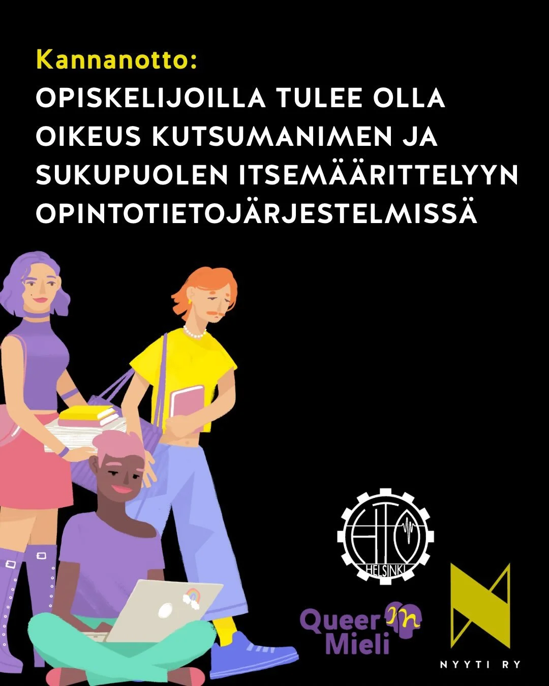 In English in the comments!

Sukupuoliv&auml;hemmist&ouml;ihin kuuluvilla opiskelijoilla ei ole yhdenvertaista oikeutta saada opintotietoj&auml;rjestelmiin todellista sukupuoltansa vastaavaa sukupuolimerkint&auml;&auml;. J&auml;rjestelmiin ei ole p&a