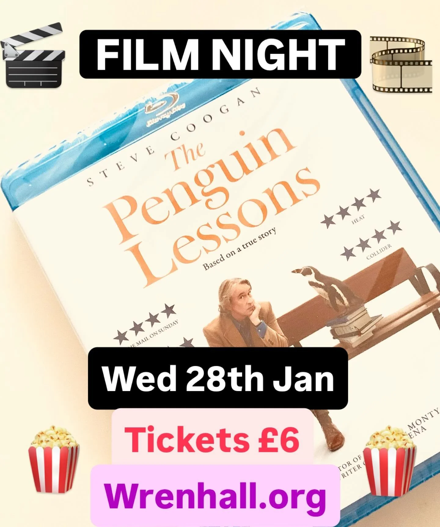 Tickets available now for our showing of The Penguin Lessons 🐧 📚 on Wednesday 28th January - doors open at 7.30pm for the 8.00pm screening.  Go to website (link in bio) shop to purchase your tickets now - only &pound;6 which is a bargain!!!! 😄🍿🎬
