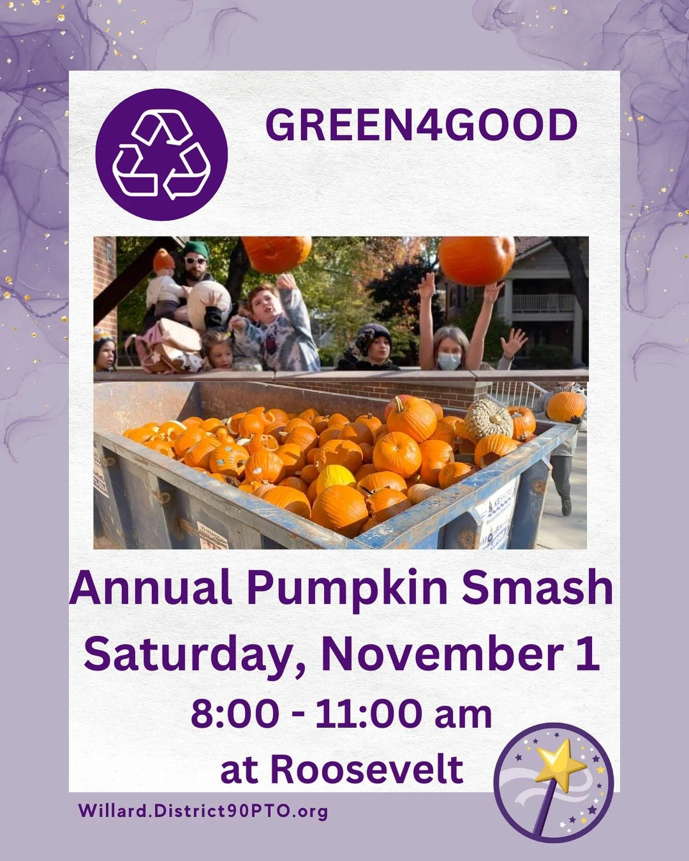 EVENT: Want to dump your pumpkin as soon as Halloween is over? Join the D90 Green4Good committees at rooseveltd90 on Saturday, November 1 for their annual Pumpkin Smash event!