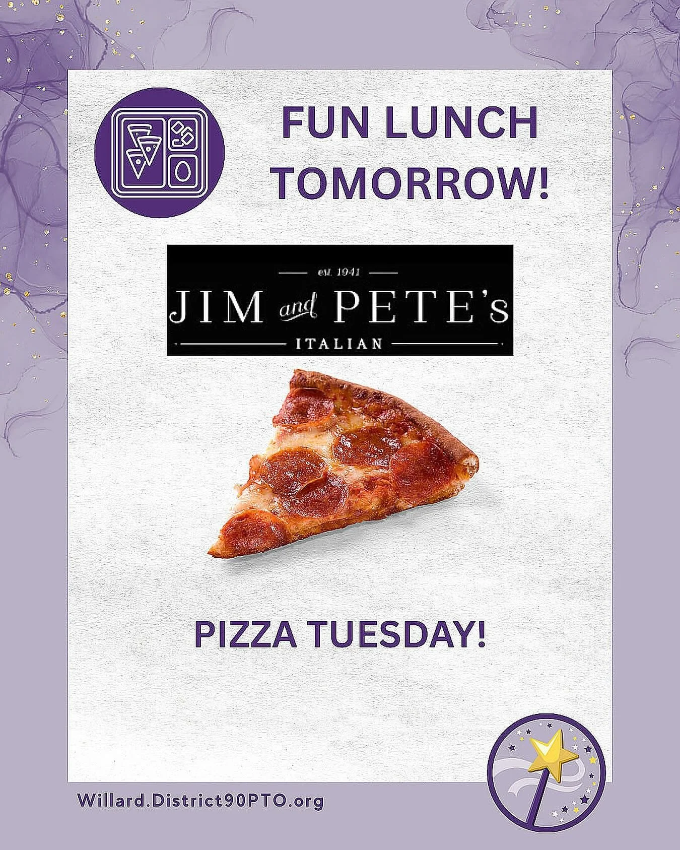REMINDER: It&rsquo;s Pizza Tuesday tomorrow! Thanks to all our amazing volunteers!