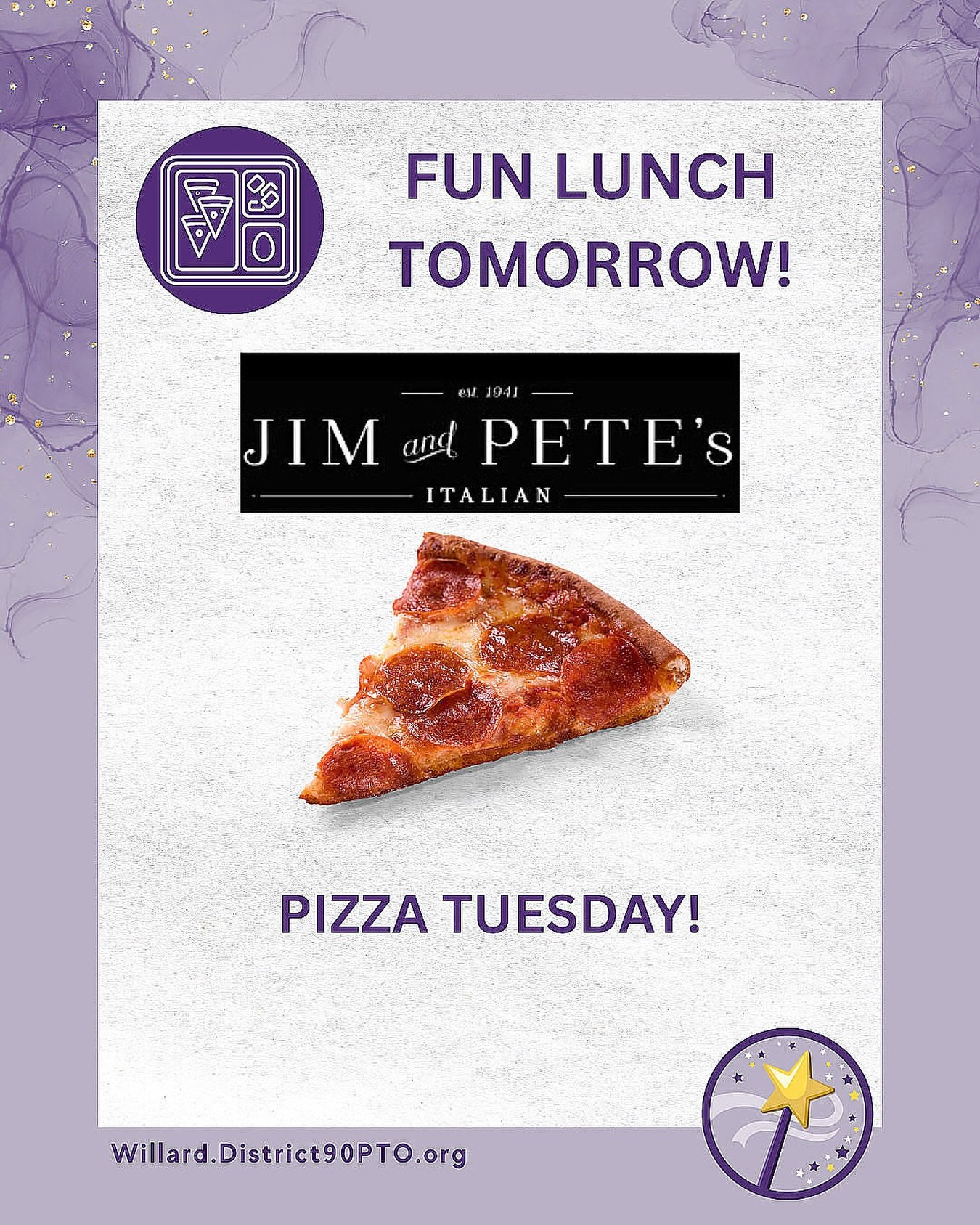 REMINDER: Easing back after Spring Break tomorrow will be a little easier because it&rsquo;s PIZZA TUESDAY!