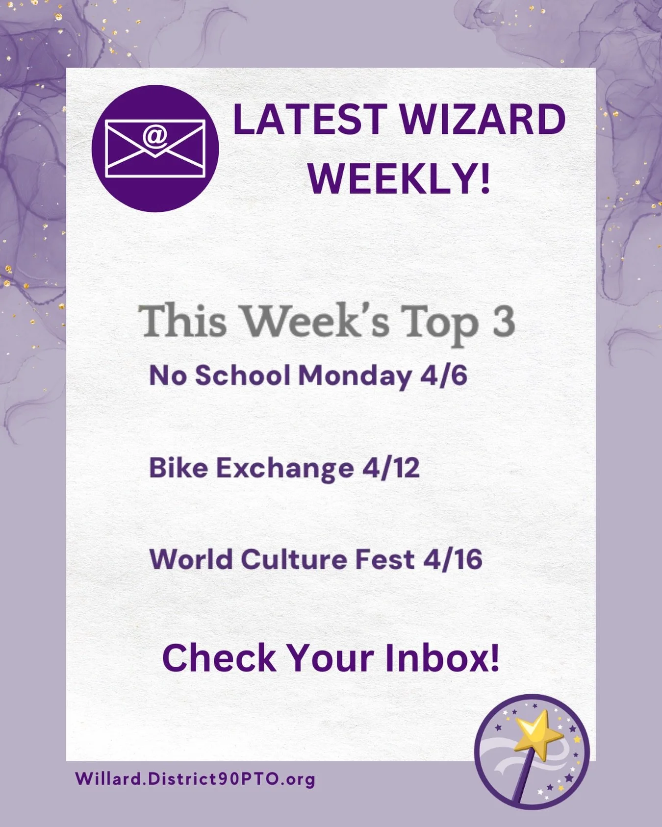 And we are back, everyone! Be sure to check your Wizard Weekly for updates on Spring extracurricular activity registrations, Wednesday&rsquo;s PTO meeting, the River Forest bike exchange, Screen Free Week, IAR testing, and even MORE!!