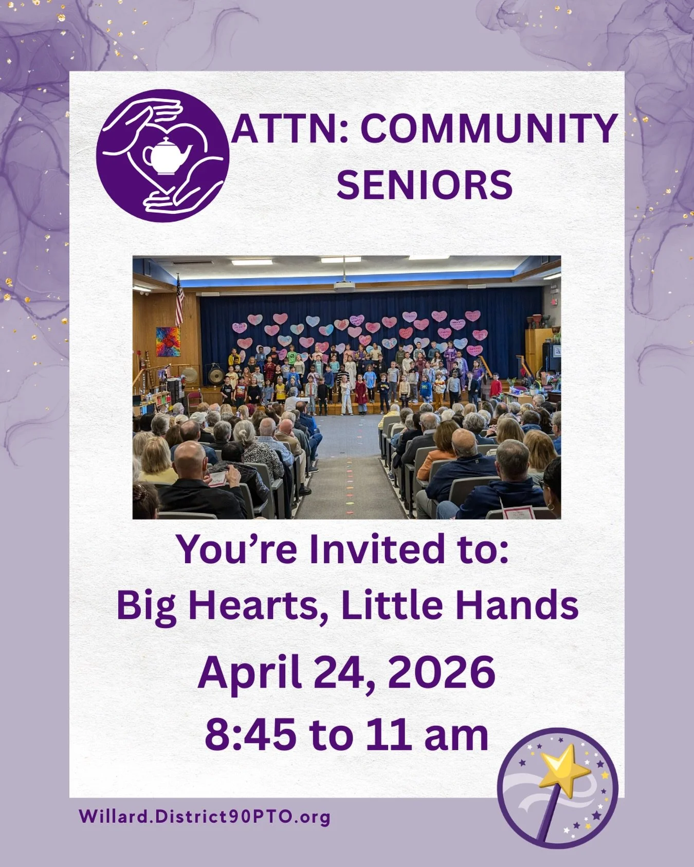 Attention Community Seniors: You&rsquo;re invited to attend the 6th Annual Big Hearts, Little Hands Tea, with performances by Willard students and refreshments served! RSVP by April 17 (Link in bio and stories!)