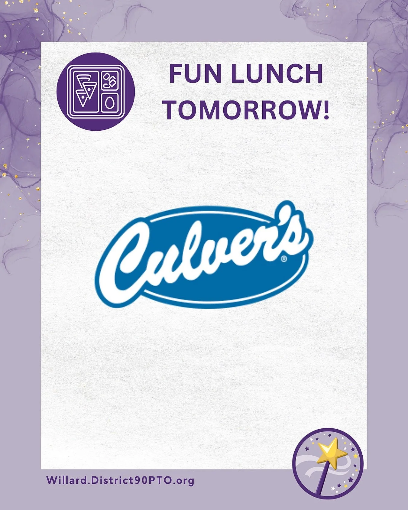 REMINDER: Tomorrow&rsquo;s Fun Lunch is Culver&rsquo;s!!! No more lunches to pack for this school year! THANK YOU, EVERYONE!
