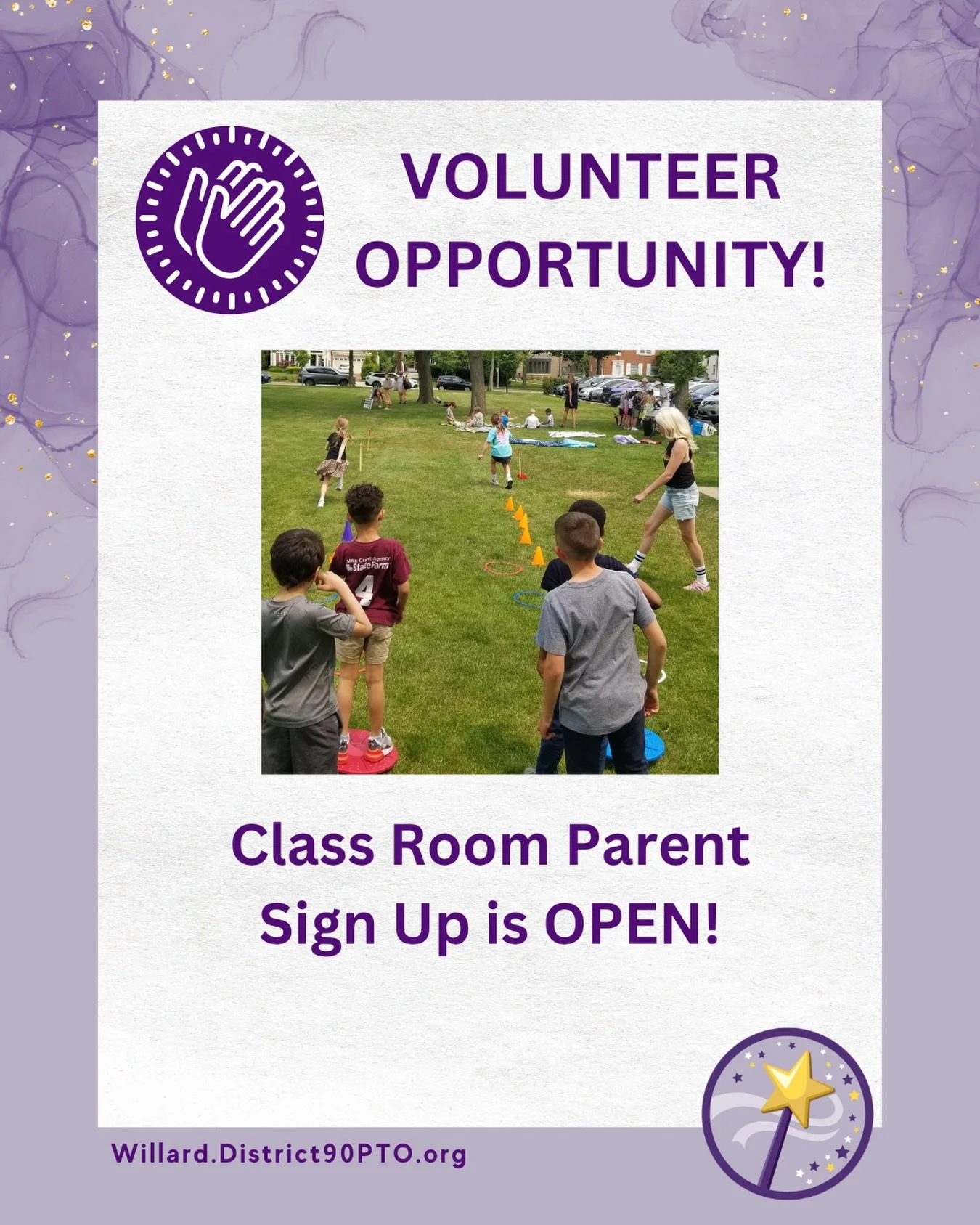 VOLUNTEER: Sign up to be a Room Parent for your student&rsquo;s class! A great opportunity to see your student, connect with their teacher and classmates, and get involved at Willard! Room parents help plan and execute 3 classroom parties and coordin