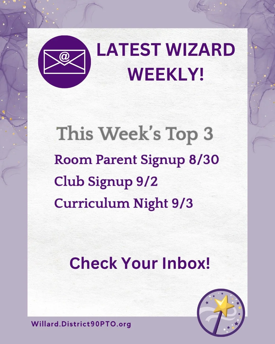 Don't miss the latest #WizardWeekly in your inbox! Info on this week's Curriculum Night, Spirit Wear Sales, Fun Lunch schedule, and, of course, signups for Room Parents and Social Hosts, as well as much more!