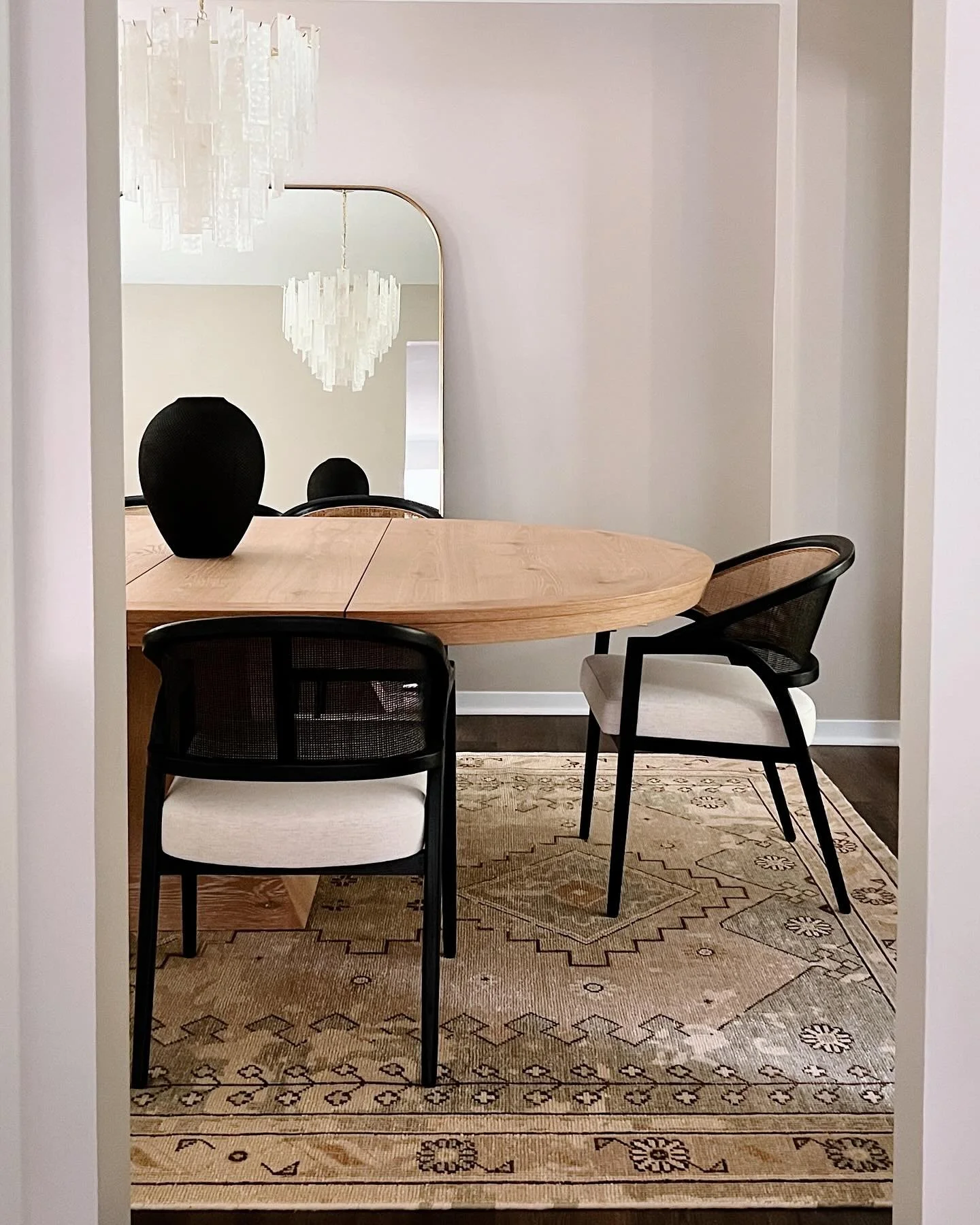 I&rsquo;m trying to be really good and patient and wait for professional photos but what can I say I just get too excited. A glimpse of dining room progress at my Canton project. Simple + elegant with a soothing color palette.