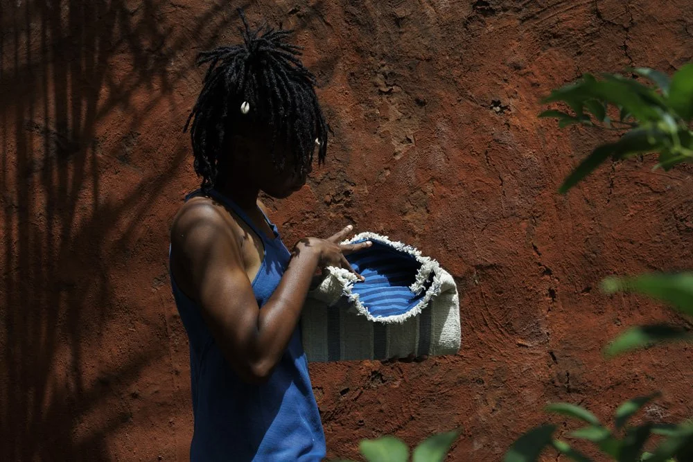 Badoit Nodege holds an accessory at the Xoomba studio in Bolomakoté, Bobo Dioulasso, Burkina Faso.