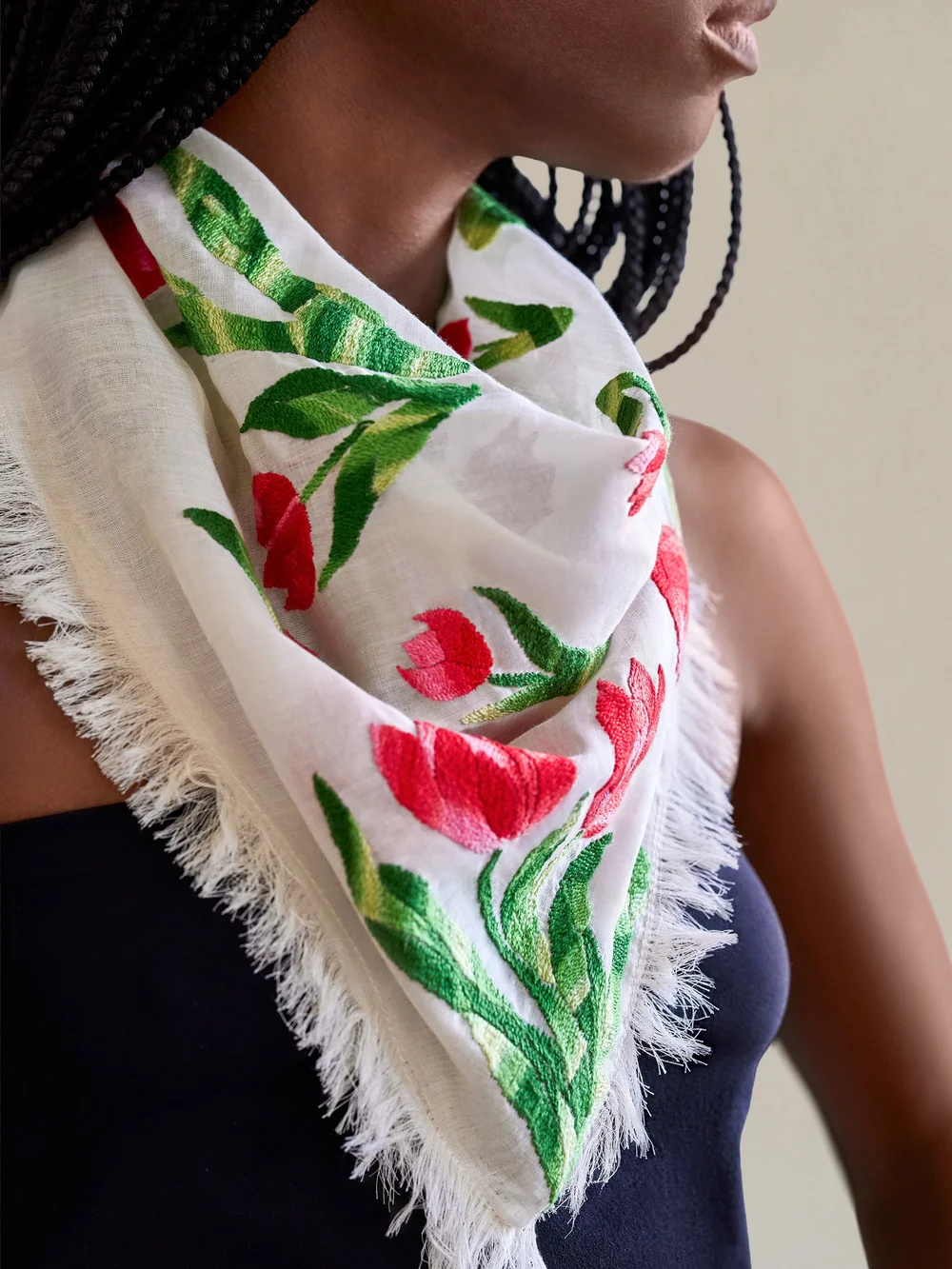 Artisan Links Voile Tulip Hand Embroidery Scarf — Nest