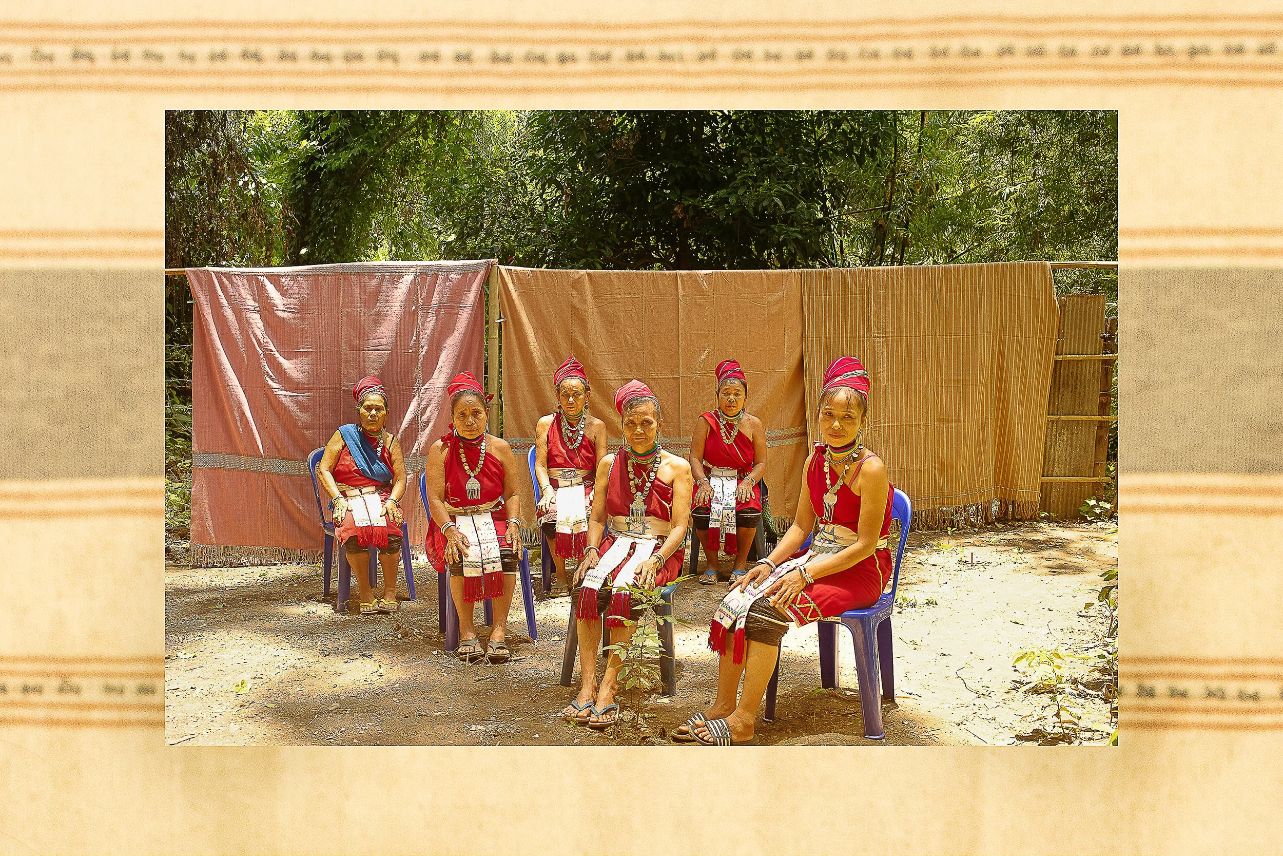 A group of elder Karenni/Kayah women. As respected elders, they wear traditional attire daily, preserving their cultural identity with pride.