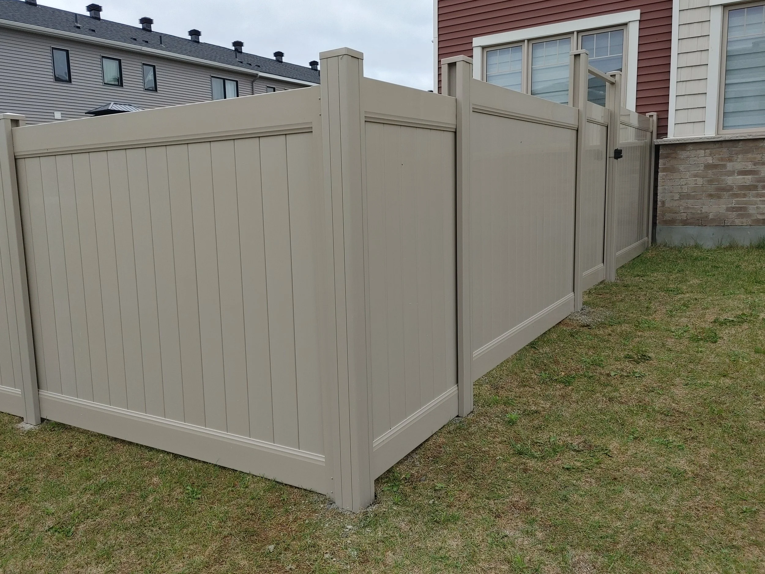 PVC Vinyl Fence with Gate, Vertical Boards, Adobe Color