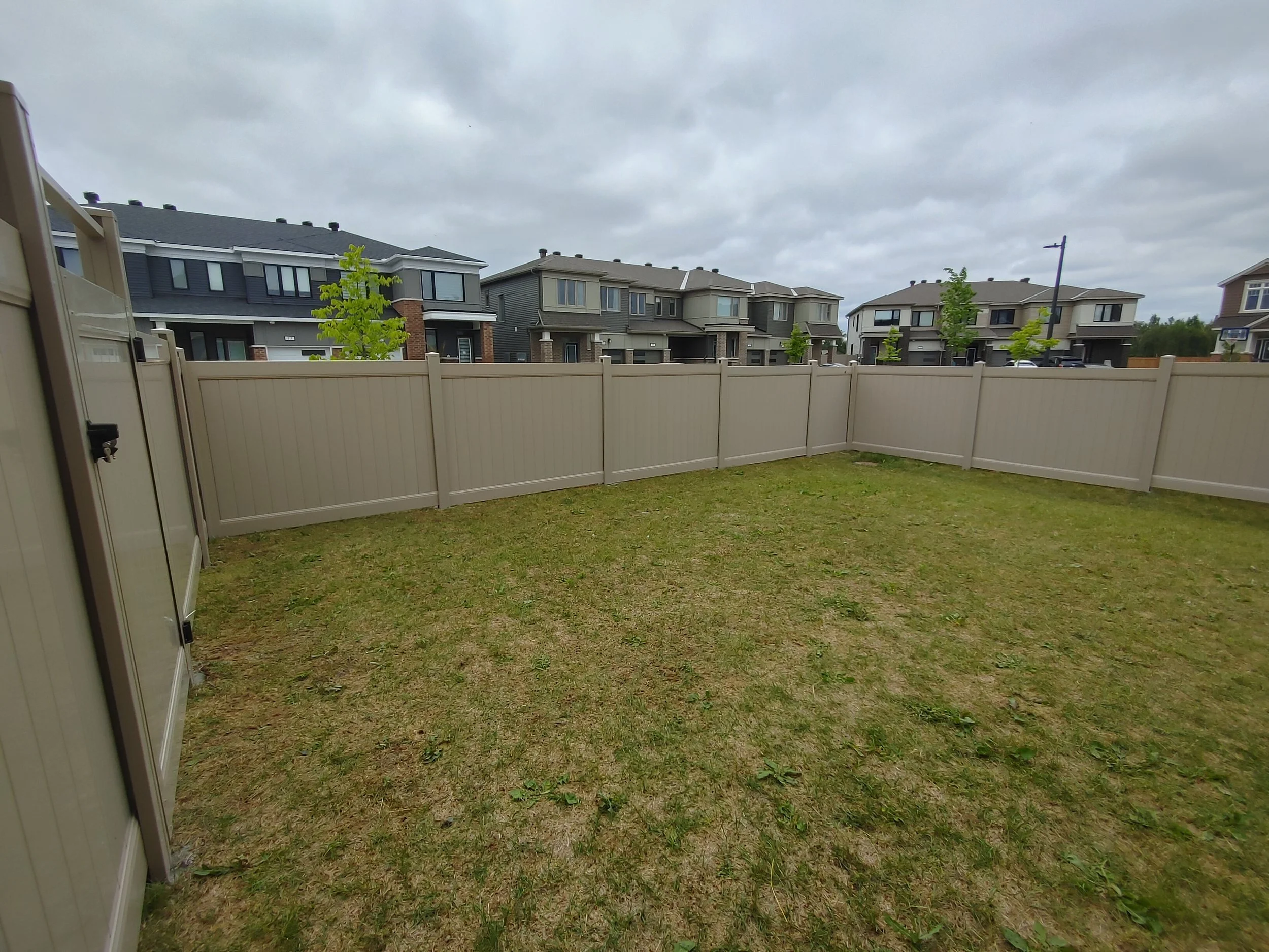 PVC Vinyl Fence with Gate, Vertical Boards, Adobe Color