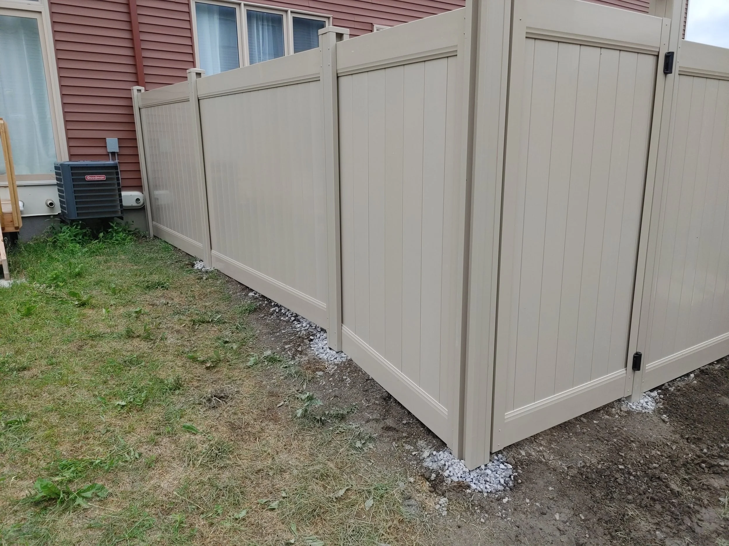 PVC Vinyl Fence with Gate, Vertical Boards, Adobe Color