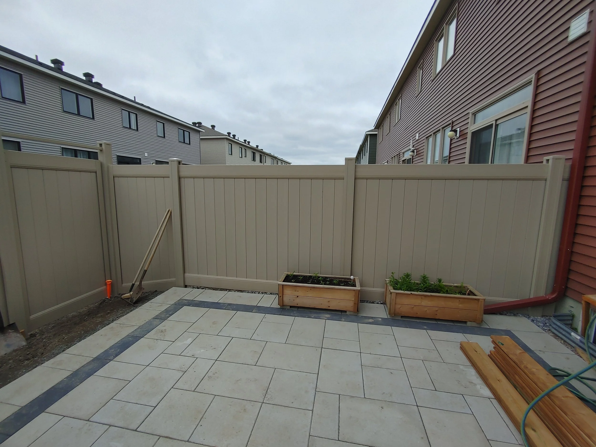 PVC Vinyl Fence with Gate, Vertical Boards, Adobe Color