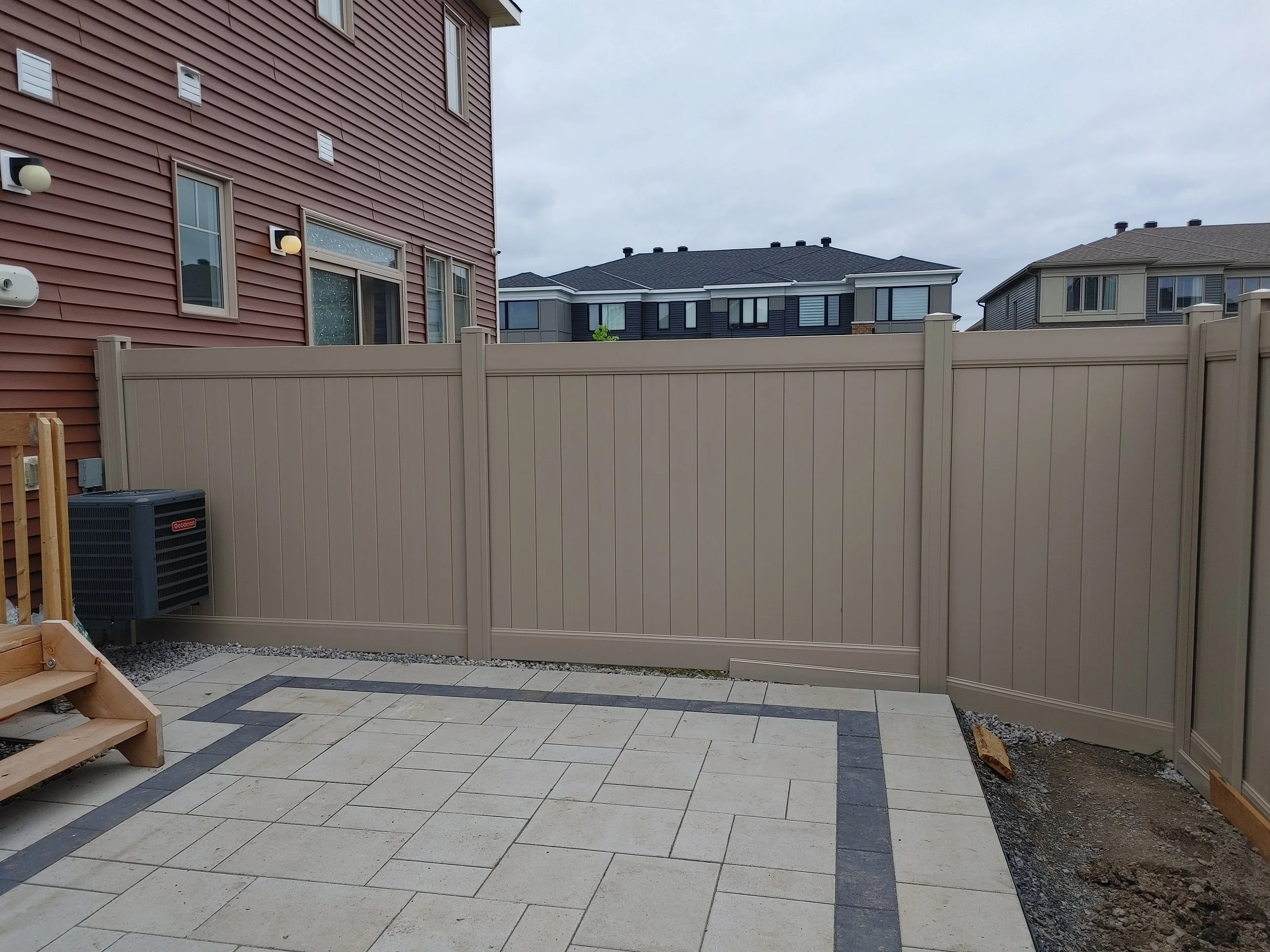 PVC Vinyl Fence with Gate, Vertical Boards, Adobe Color