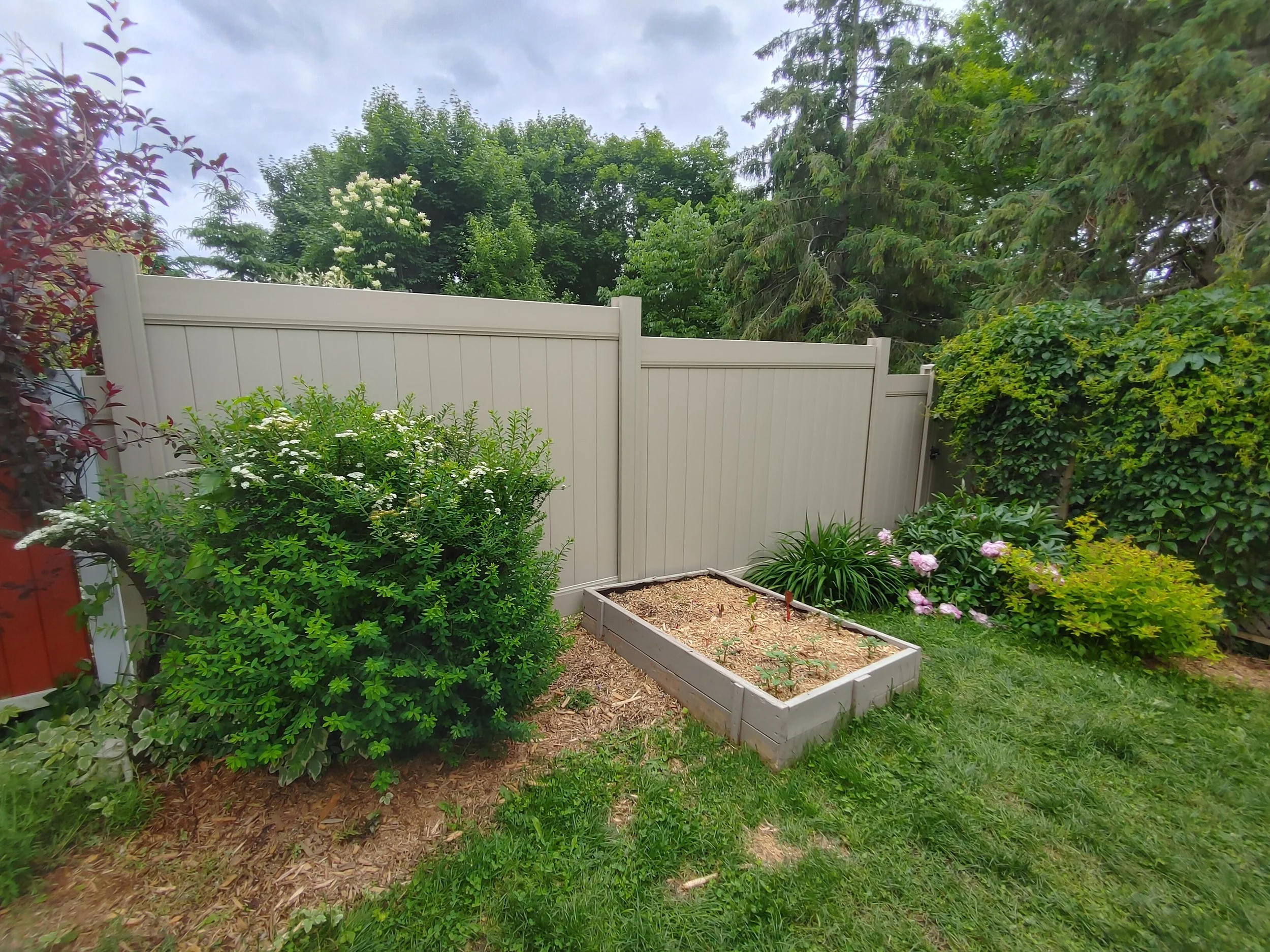 PVC Vinyl Fence with Gate, Vertical Boards, Adobe Color Fence Replacement