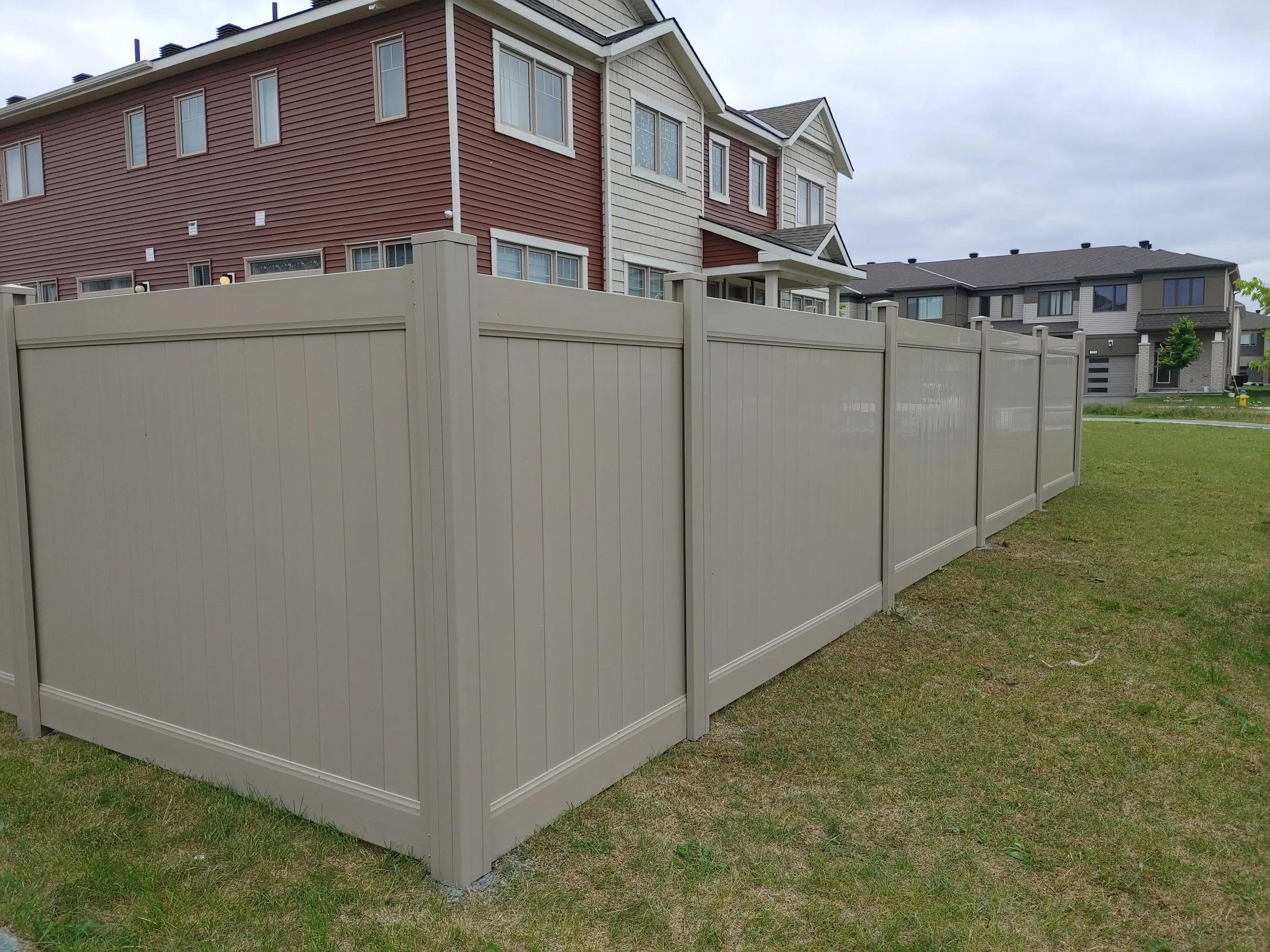 PVC Vinyl Fence with Gate, Vertical Boards, Adobe Color