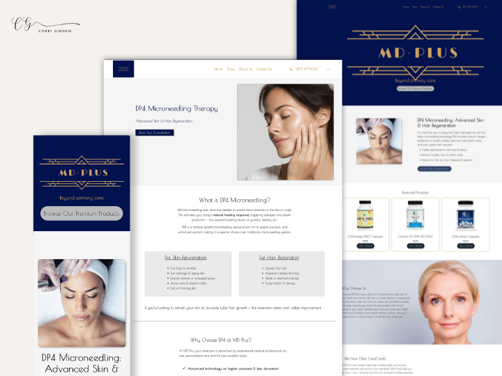 collage of screenshots from different devices of MD Plus website built by Corri Gidden LLC