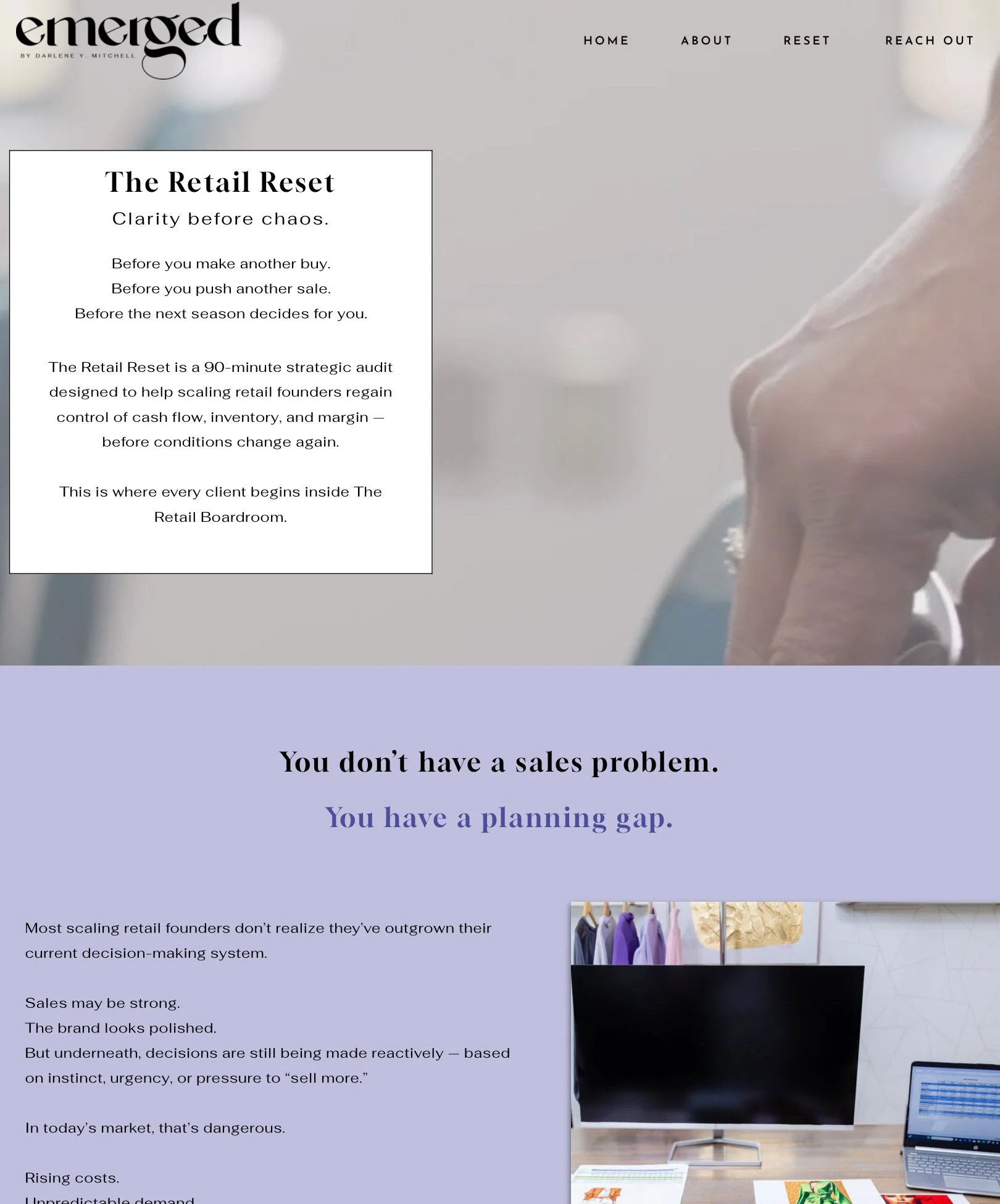 screenshot of emerged retail website