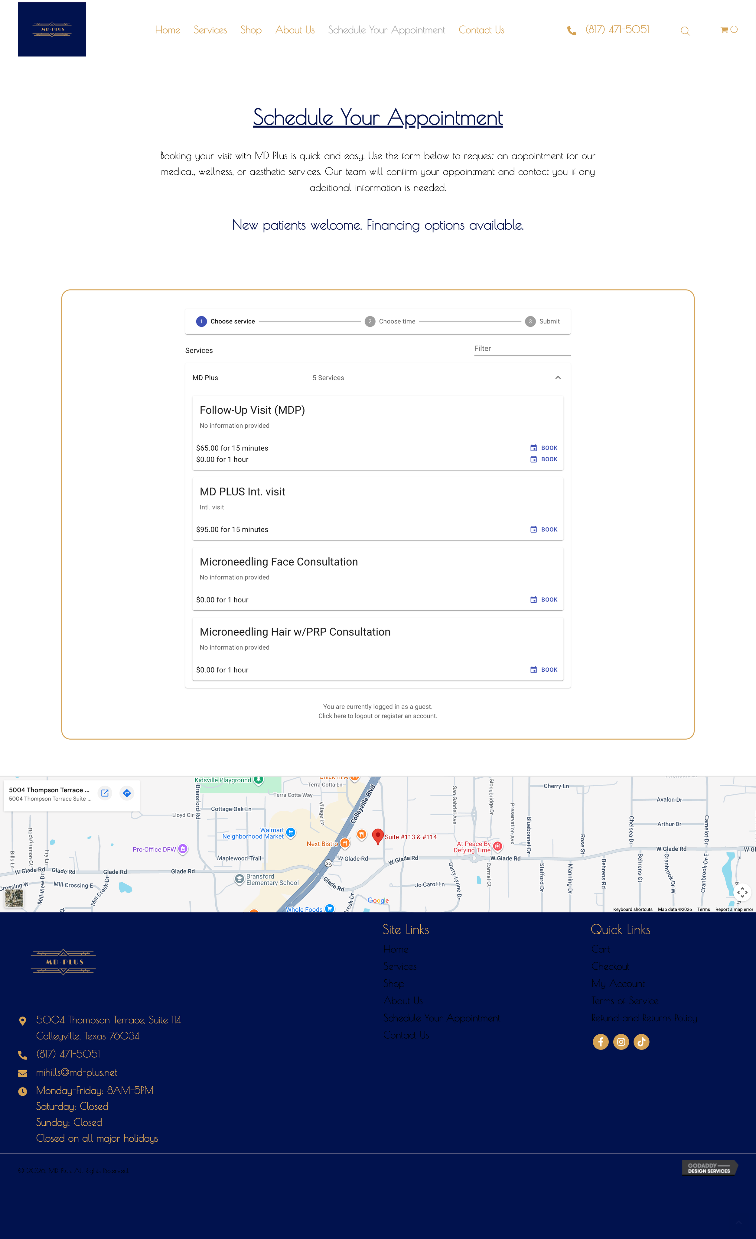 screenshot of md-plus.net schedule appointment page