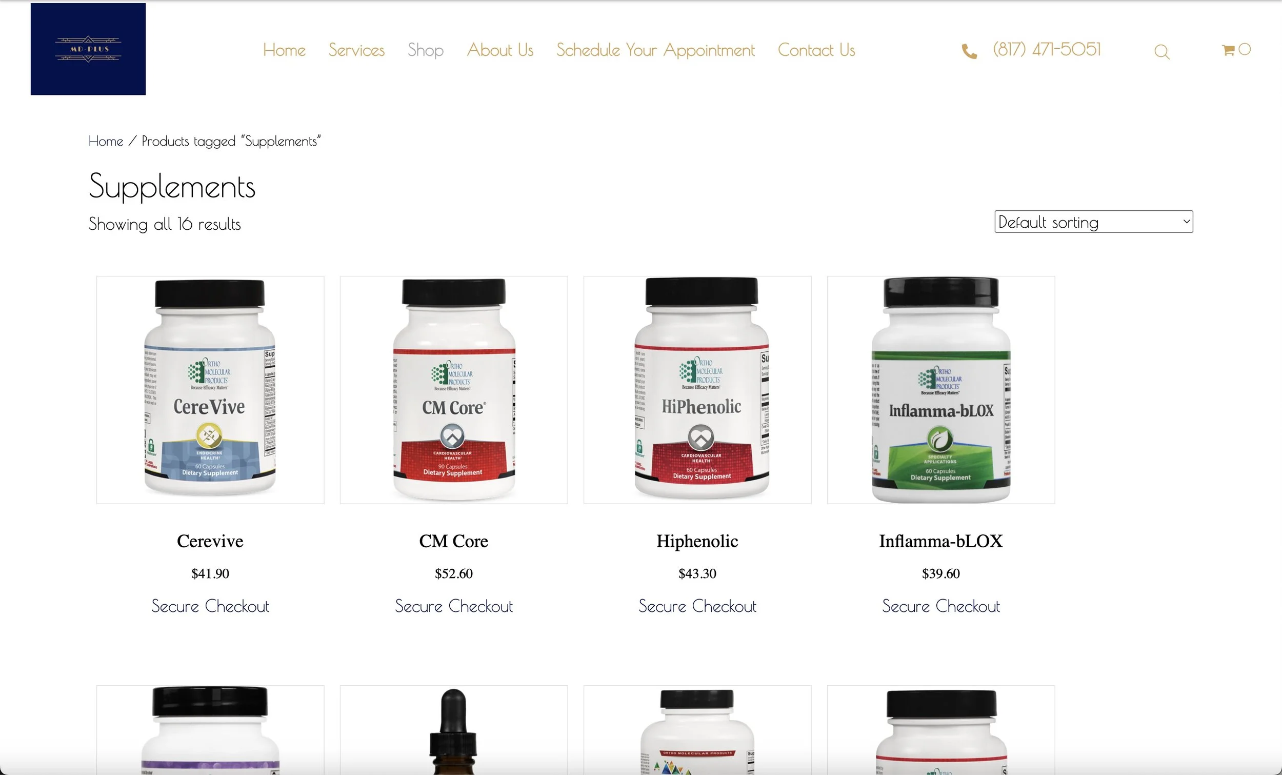 screenshot of supplements product page on md-plus.net