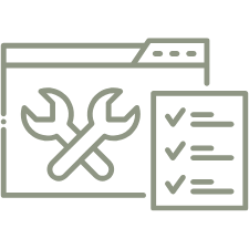 icon of web page with two wrenches crossed together on it and a check list beside it