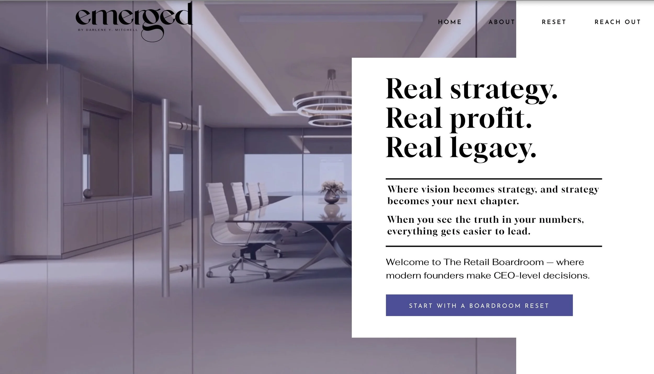 image of home page of emerged retail website