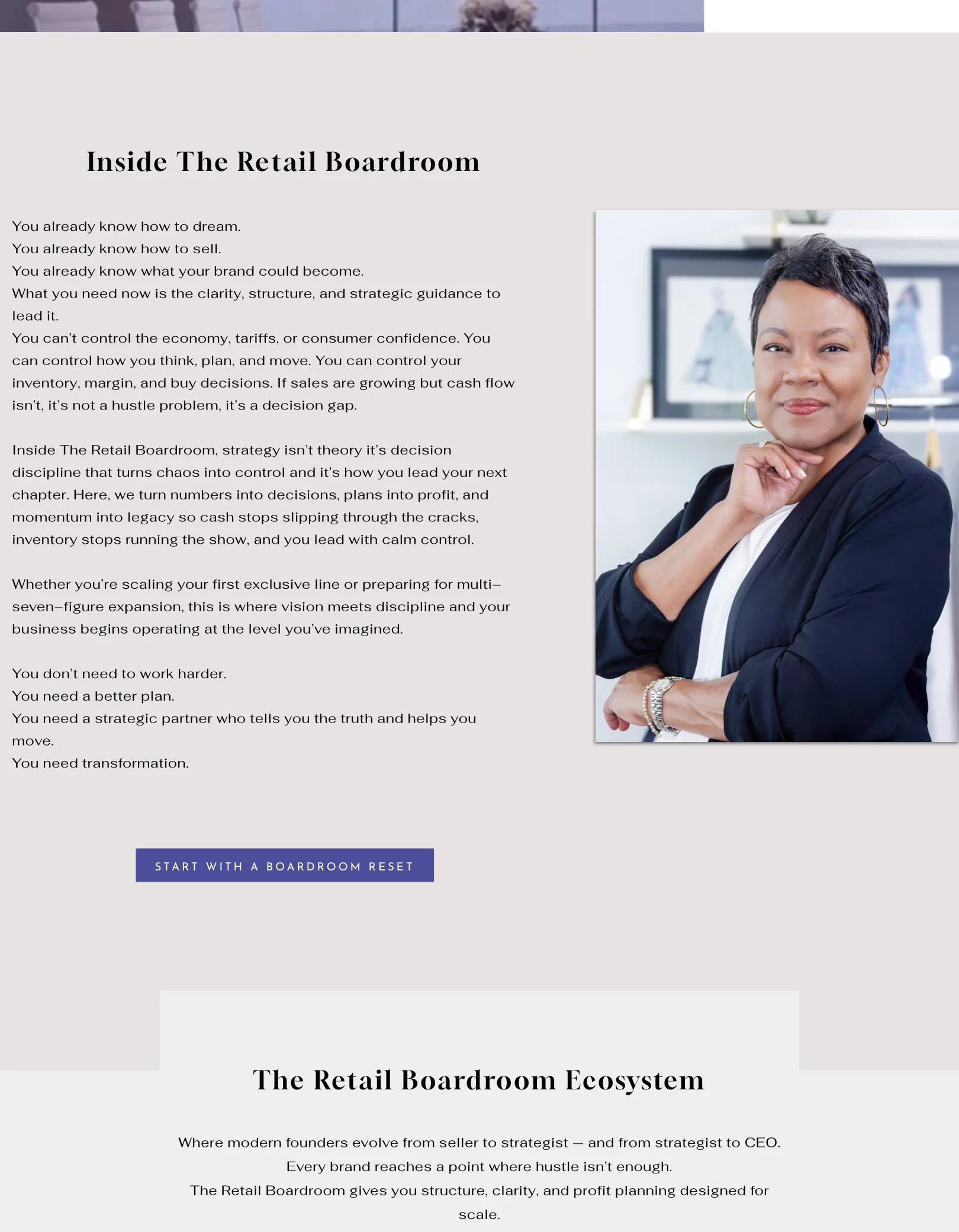 screenshot of description section of home page of emerged retail website
