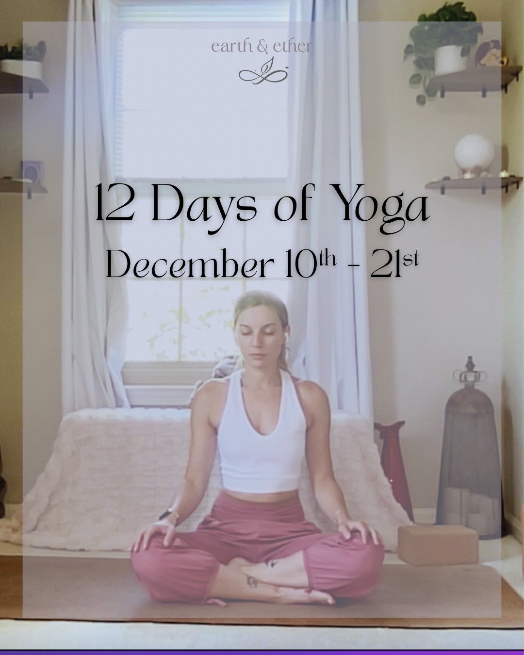 12 Days. 12 Flows. One grounded way to move through December ❄️

Every day from Dec 10th&ndash;21st you&rsquo;ll receive: 

✨ A daily pre-recorded 10&ndash;20 minute flow delivered right to your inbox
✨Options to join the live 30-min flows on 12/12 a