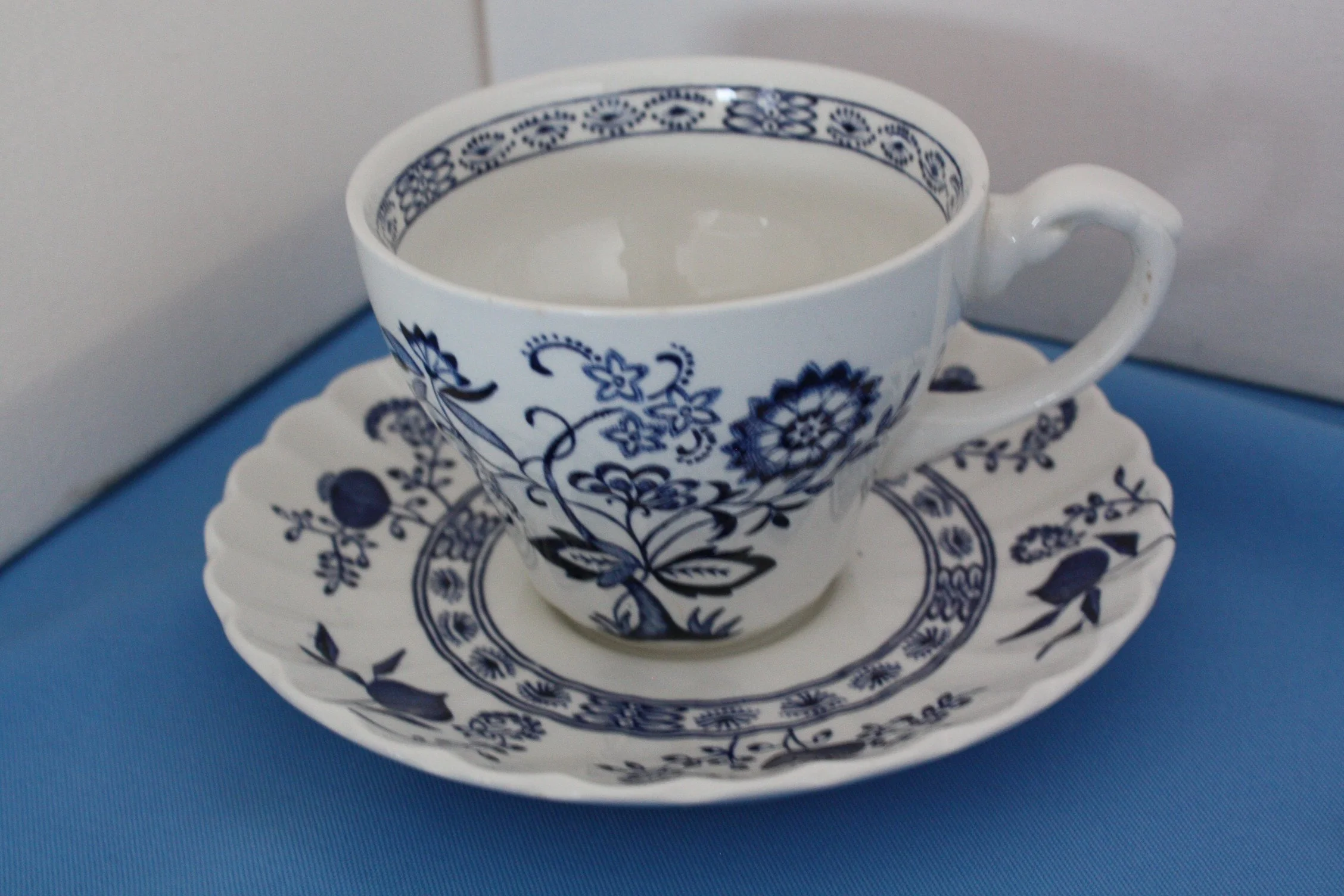 J & G MEAKIN BLUE NORDIC CUP AND SAUCER