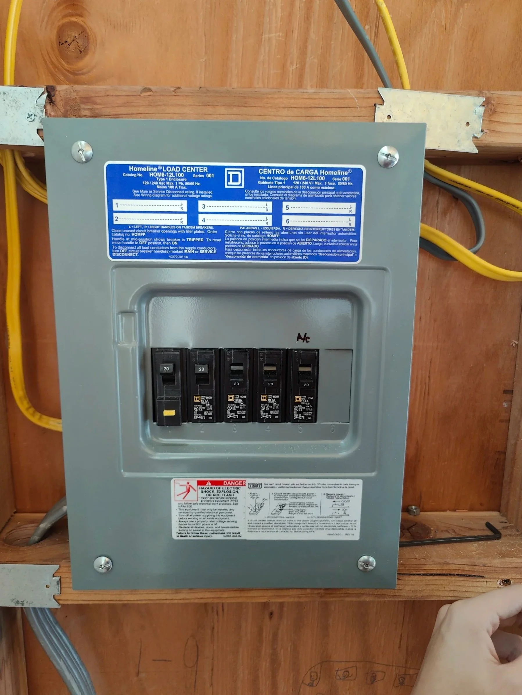 electrical panel with breakers for shed.