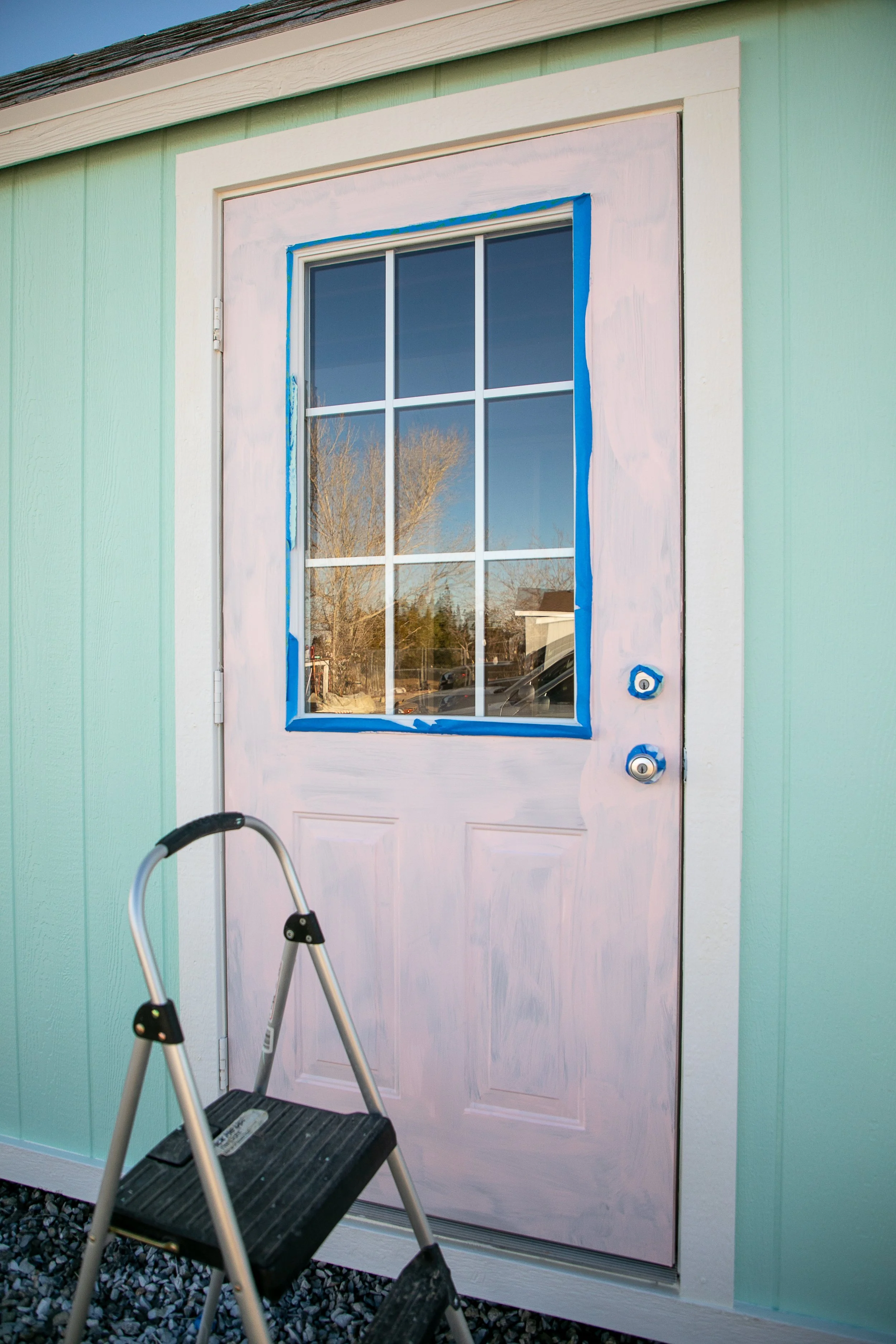 Paiting a north facing door pink. Cottagecore studio