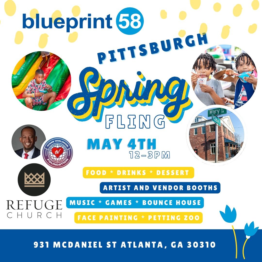 This Saturday! Join us at the building (931 McDaniel) from 12-3pm for our first ever Spring Fling! We will have food, Italian ice, vendors, games, bounce house, face painting, free haircuts, and a petting zoo 🐮🌸 See you there!! #atlantaspringfling 