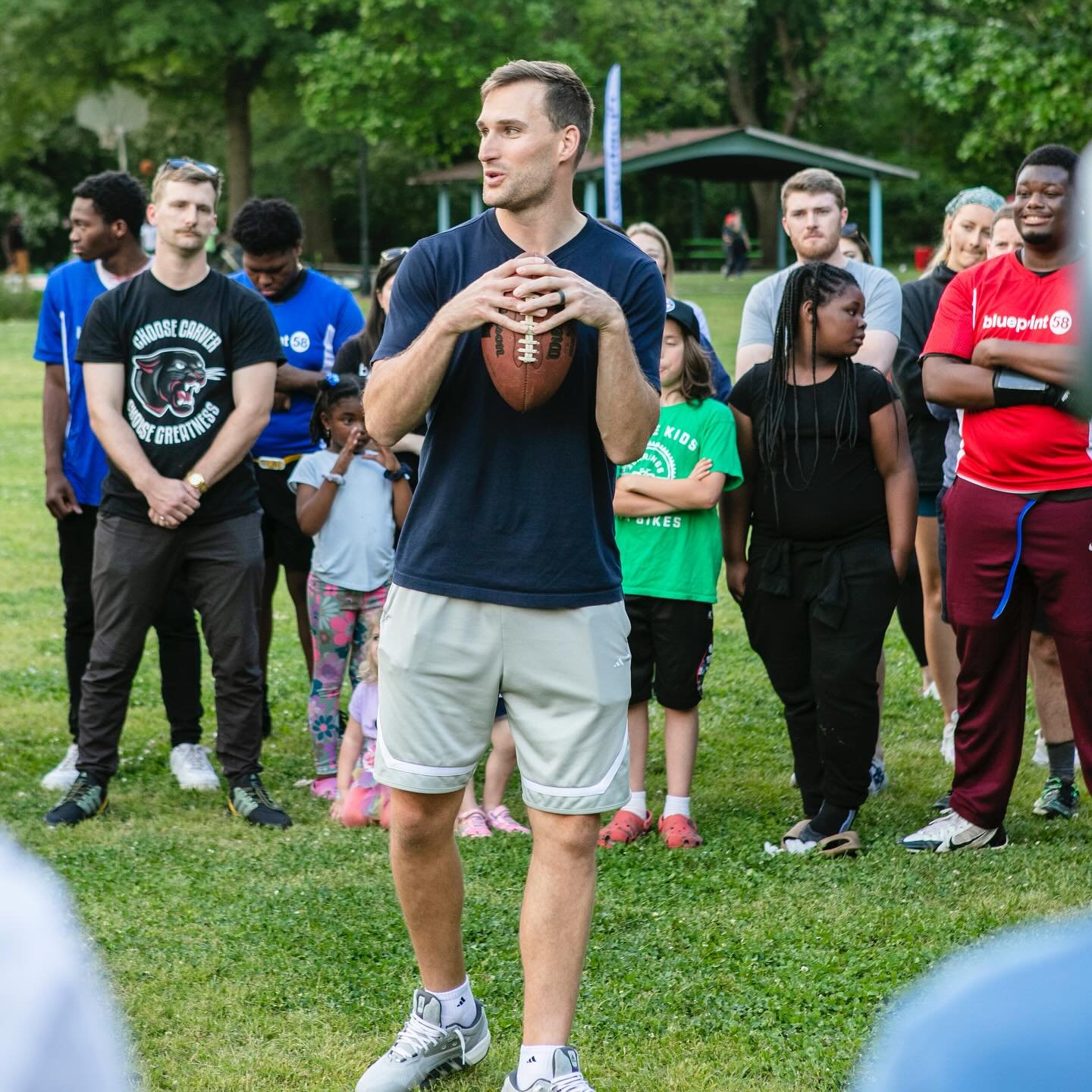 Pretty epic week at flag football tonight! Grateful for our friend @dannywuerffel who always supports and champions @blueprint58atl. BIG thank you to @kirkcousins of @atlantafalcons for showing up, throwing passes to kids, signing stinky cleats and t