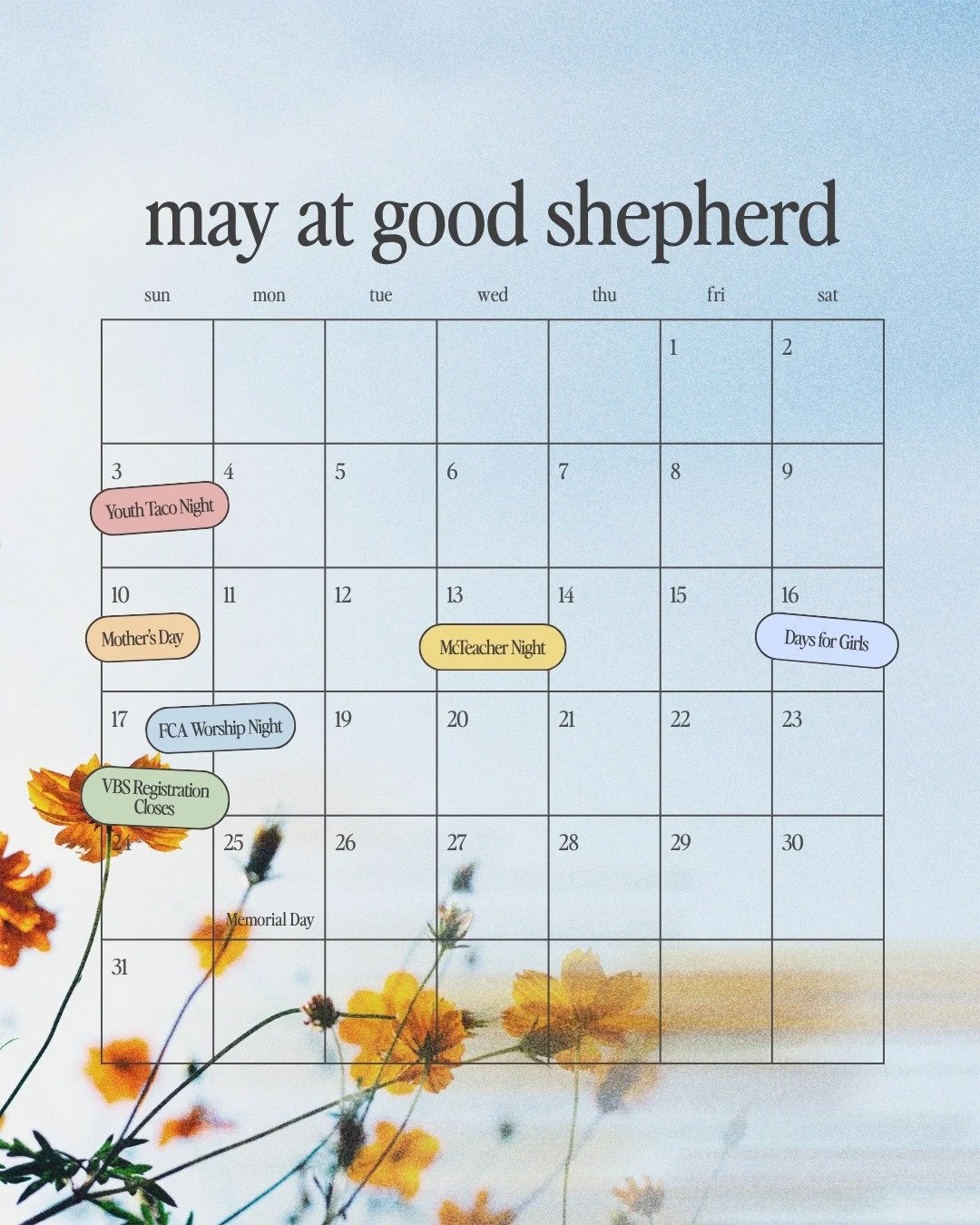 Details to come, but May is going to be a good one!
Mark your calendars, we'll see you Sunday.