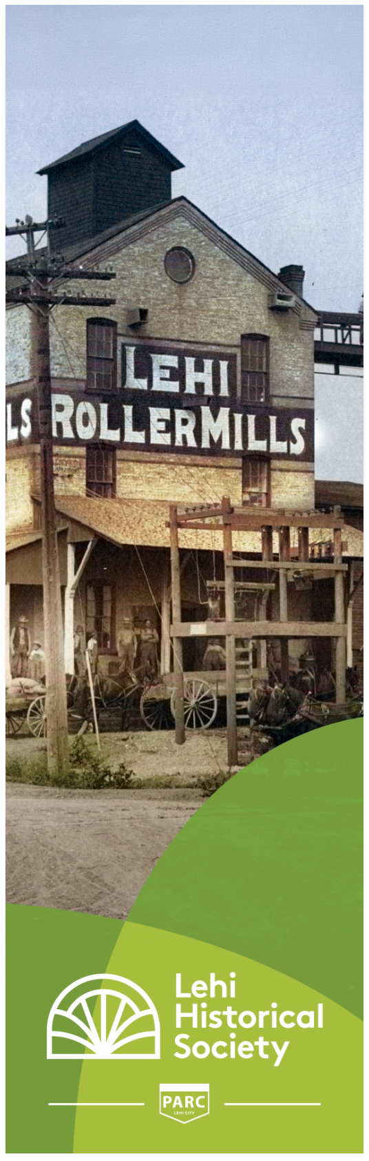 The Lehi RollerMills, shown here in 1913, is Lehi's best-known landmark in 2002 (Robinson). ArchivEra #040595.