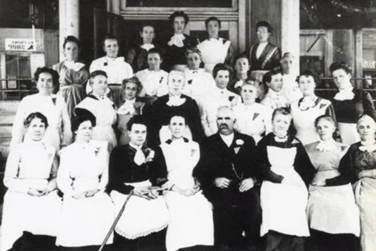 Photo of early Relief Society workday, date unknown. Photo courtesy of Beth Shelley