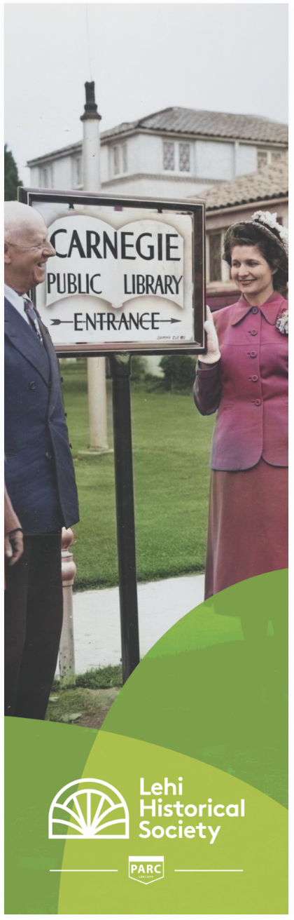 The Serimpian Club donating a new sign for the Carnegie Library in 1951. L to R, Mayor G.W. Leany, T.F. Kirkham, library board chairman; Geraldine Ekins, retiring president, Serimpian Club; Martha Kenning, club's first president; Marie Hutchings, pre