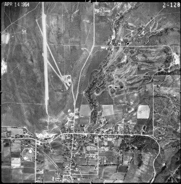 Aerial view of the address for the Carter Sky Ranch in 1964. Three runways can be seen in the upper left half of the  photo. Taken from Utah Geological Survey at  https://imagery.geology.utah.gov/pages/search.php?search=!geo40p52769654824518bm111p864