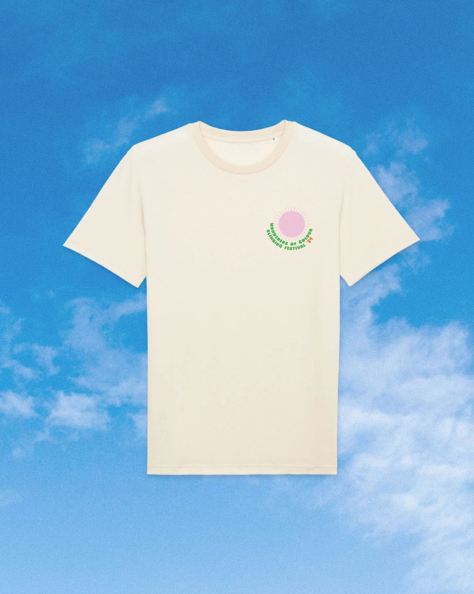 White t-shirt cut out against a blue sky